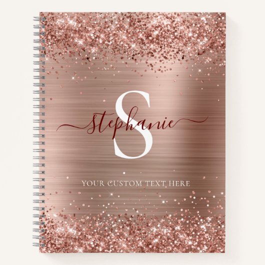 Carnet Monogramme Rose Gold Faux-Parties scintillant Girl (Devant)