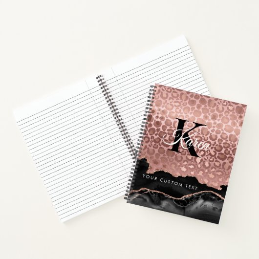 Carnet Monogramme Rose Léopard Or Et Marbre Noir (Intérieur)