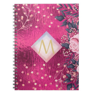 Carnet Monogramme rose métallique Rosegold Marine Parties