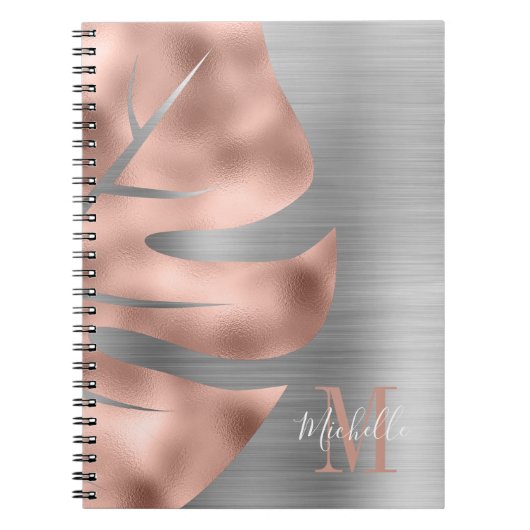 Carnet Monogramme Rose moderne Gold Grey (Devant)