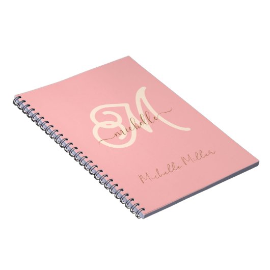 Carnet monogramme rose moderne nom commercial initial or  (Côté Droit)