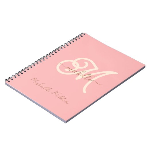 Carnet monogramme rose moderne nom commercial initial or  (Côté gauche)