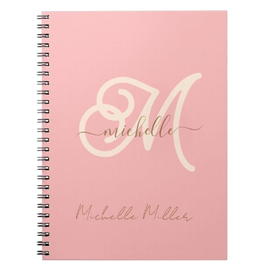 Carnet monogramme rose moderne nom commercial initial or  (Devant)