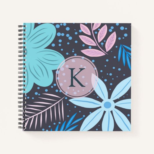 Carnet Monogramme rose Motif moderne Big Blue Flower (Devant)