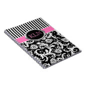 Carnet Monogramme rose noir blanc rayé Damas (Côté Droit)