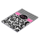 Carnet Monogramme rose noir blanc rayé Damas (Côté gauche)