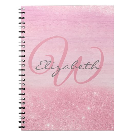 Carnet Monogramme rose ombre Parties scintillant douce (Devant)