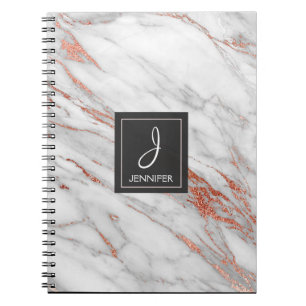 Carnet Monogramme Rose or en marbre