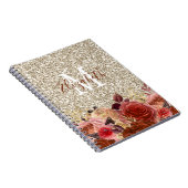 Carnet Monogramme Rose or Fleurs Parties scintillant or c (Côté Droit)