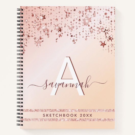 Carnet monogramme rose or rose étoiles (Devant)