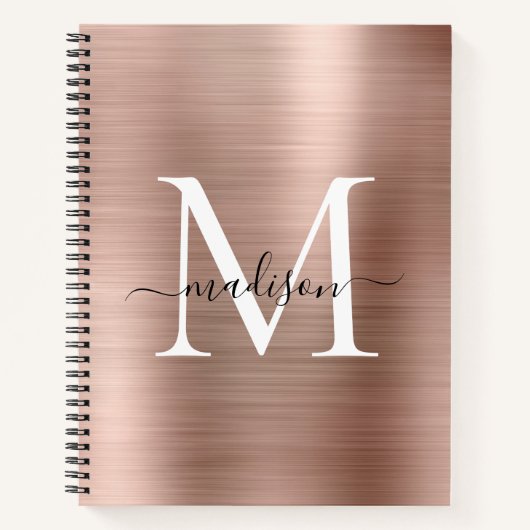 Carnet Monogramme rose or rose Script Brossé Métal huile (Devant)