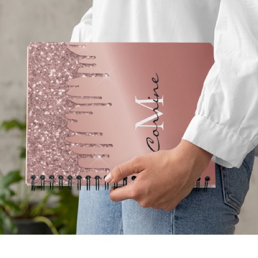 Carnet Monogramme Rose Parties scintillant de goutte d'or
