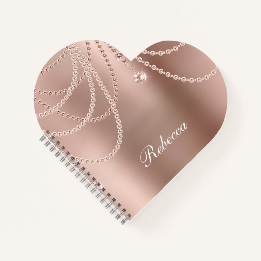 Carnet Monogramme Rose perles d'or Diamants Bling Glam (Devant)