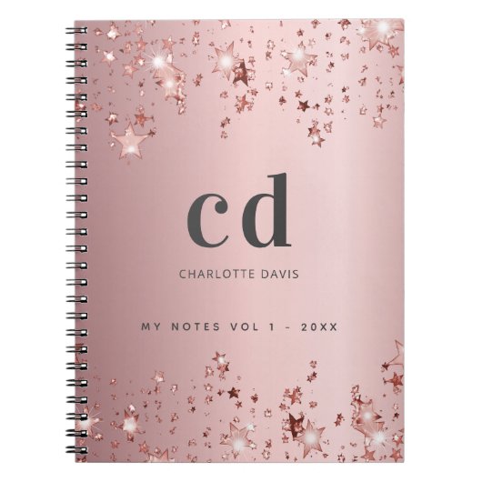 Carnet Monogramme rose roux rose étoile (Devant)