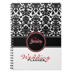 Carnet Monogramme Rouge noir blanc Mariage damassé Planne