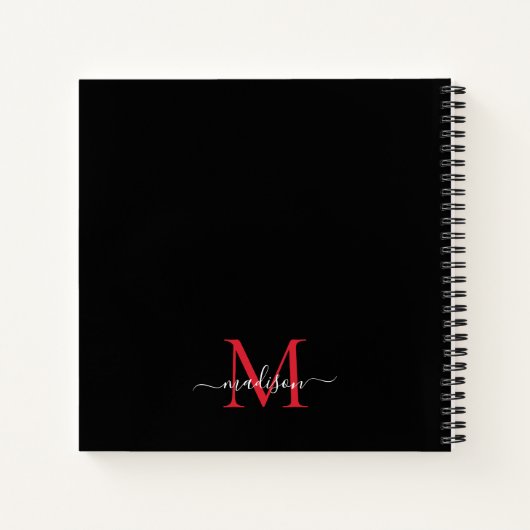 Carnet Monogramme rouge noir Bourgogne Nom initial du scr (Dos)