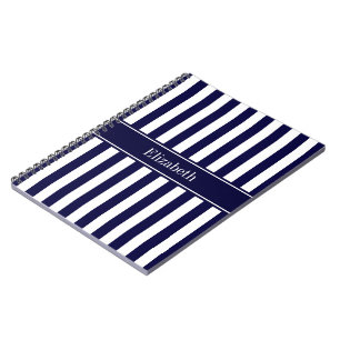 Carnet Monogramme Ruban Bleu Marine Rayure Blanc Bleu Mar