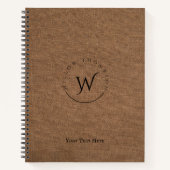 Carnet Monogramme Rustique Brown Lin Élégant Script (Devant)