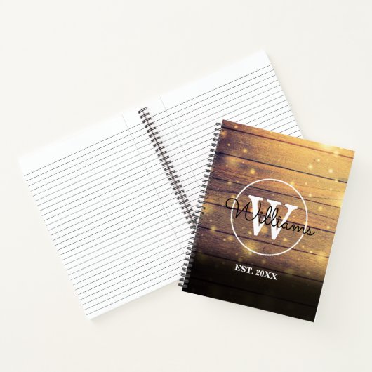 Carnet Monogramme Rustique Élégant Script Panneaux en boi (Intérieur)