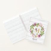 Carnet Monogramme Rustique Gold M Nom Floral Wreath (Intérieur)