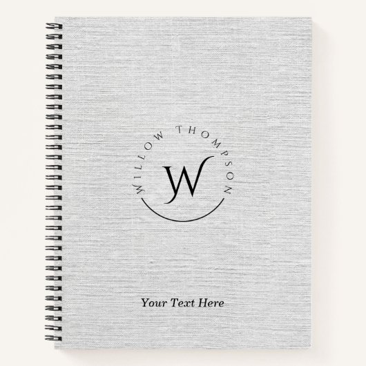 Carnet Monogramme Rustique Gris Linge Élégant Script (Devant)
