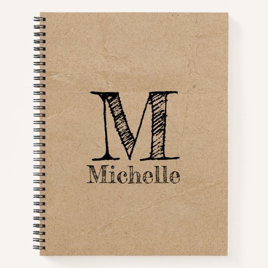 Carnet Monogramme Rustique Kraft papier Brown Look (Devant)