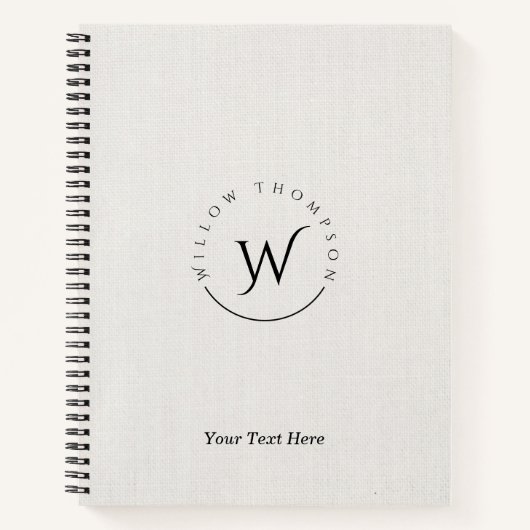 Carnet Monogramme Rustique Linge blanc Élégant Script (Devant)