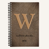 Carnet Monogramme rustique nom en script or cuir (Recto)