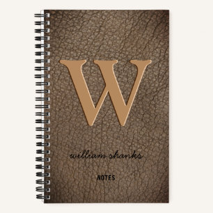 Carnet Monogramme rustique nom en script or cuir