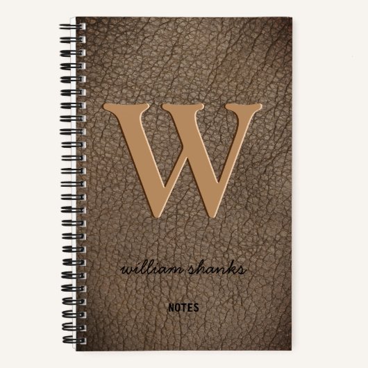 Carnet Monogramme rustique nom en script or cuir (Recto)