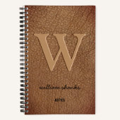 Carnet Monogramme rustique nom en script or marron cuir (Recto)