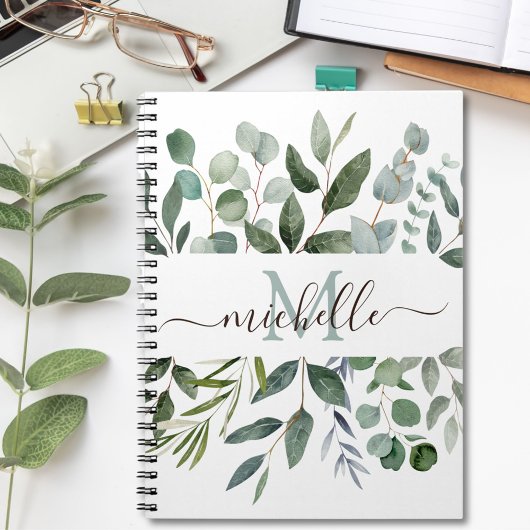 Carnet Monogramme Sage Green Eucalyptus Feuilles de verdu