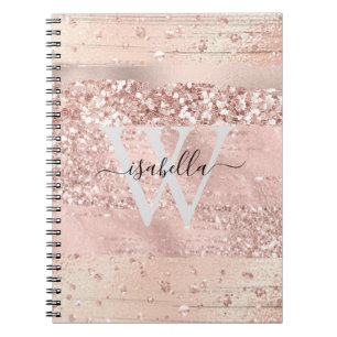 Carnet Monogramme sans lettrage Rose Gold Brush Strokes G