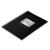 Carnet Monogramme sarcelle et gris, nom, argent brossé, n (Côté gauche)