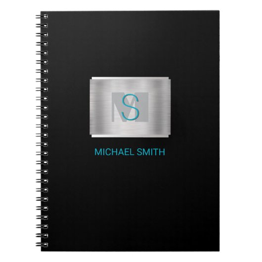 Carnet Monogramme sarcelle et gris, nom, argent brossé, n (Devant)