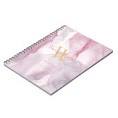 Carnet Monogramme Script Aquarelle Veine d'Or Rose Violet (Côté gauche)