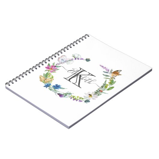 Carnet Monogramme Script Calligraphie Papillons Fleurs (Côté gauche)