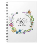Carnet Monogramme Script Calligraphie Papillons Fleurs (Devant)
