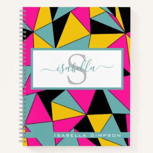 Carnet Monogramme Script Turquoise rose noir jaune Motif