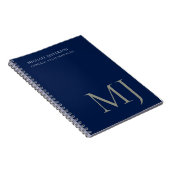 Carnet Monogramme simple bleu foncé tendance affaires (Côté Droit)