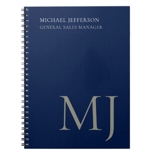 Carnet Monogramme simple bleu foncé tendance affaires (Devant)