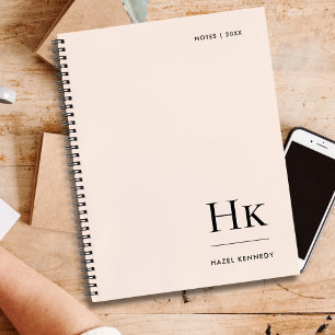 Carnet Monogramme Simple Élégant Rose Bleu Personnalisé