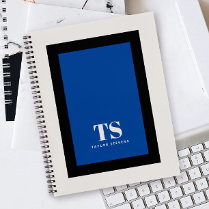 Carnet Monogramme simple et élégant en bloc de couleur bl