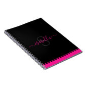 Carnet Monogramme Simple moderne rose chaud Noir (Côté Droit)