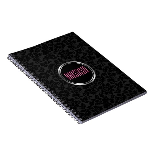 Carnet Monogramme simple noir Damask (Côté Droit)