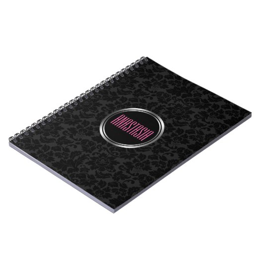 Carnet Monogramme simple noir Damask (Côté gauche)