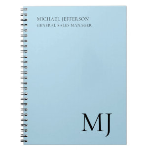 Carnet Monogramme simple tendance affaires bleu