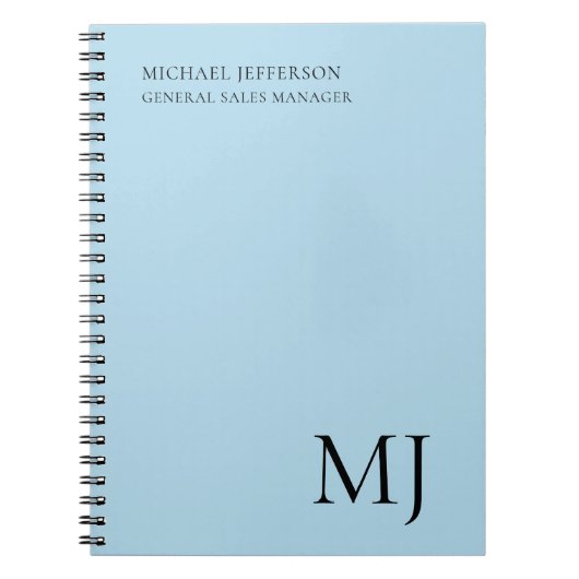 Carnet Monogramme simple tendance affaires bleu (Devant)