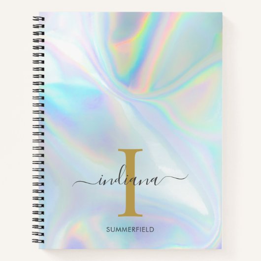 Carnet Monogramme stylisé holographique nom initial perso (Devant)