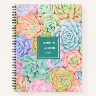 Carnet Monogramme Succulents Aquarelle colorée Pastel Big